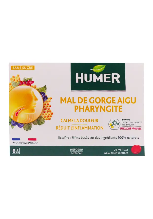 mal de gorge aigu pharyngite 20 pastilles arome fruits rouges Humer