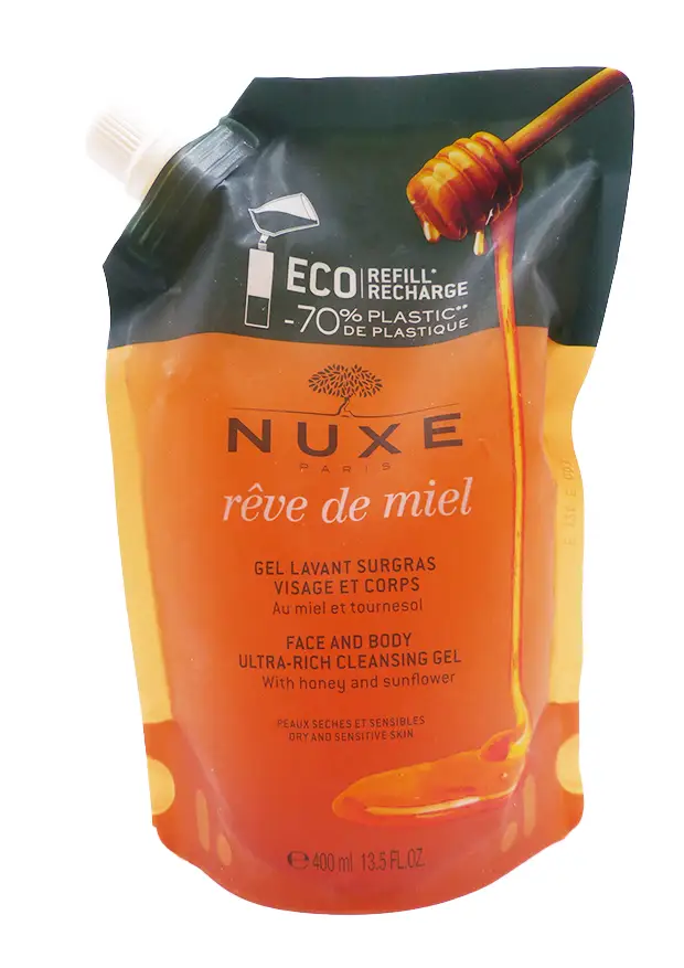 ecorecharge gel lavant surgras visage te corps nuxe reve de miel 400 ml