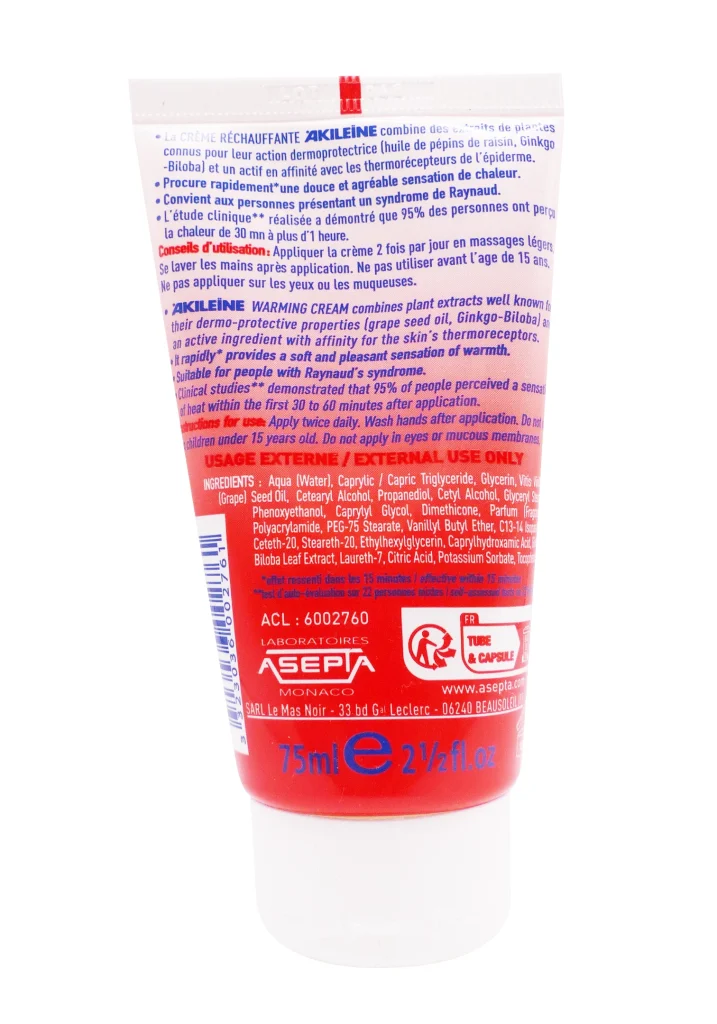 AKILEÏNE PIEDS FROIDS CREME RECHAUFFANTE 75 ML 3 akileine dos