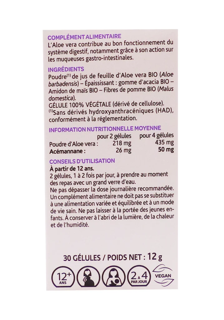 ARKOGELULES ALOE VERA BIO 30 GELULES ARKOPHARMA 4 aloe dos arko