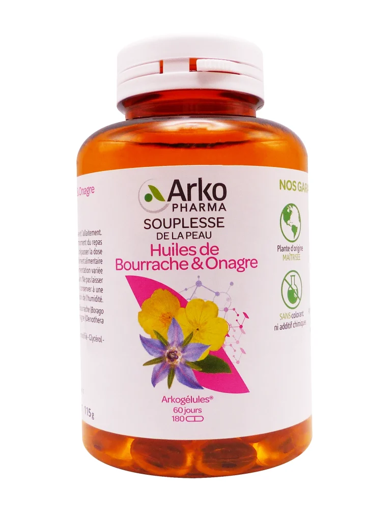 ARKOGELULES HUILES BOURRACHE & ONAGRE 180 CAPSULES 4 arkopharma huiles de bourrache onagre 180 gelules pot