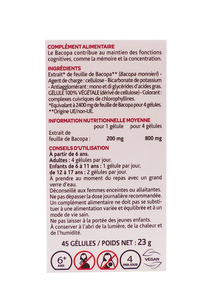 ARKOGELULES BACOPA 45 GELULES ARKOPHARMA 4 bacopa dos