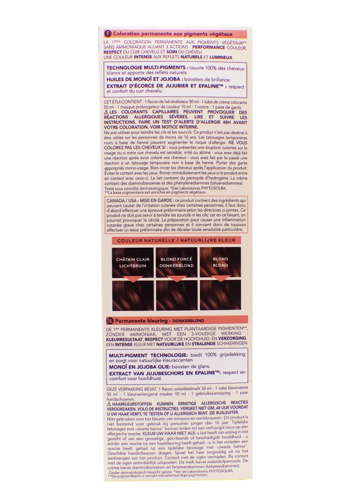 PHYTO COLORATION PERMANENTE 6 BLOND FONCE 3 coloration cote