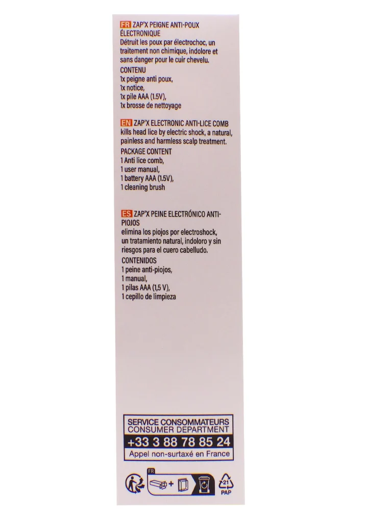 ZAP'X 1 PEIGNE ANTI-POUX ELECTRONIQUE 3 cote zapx