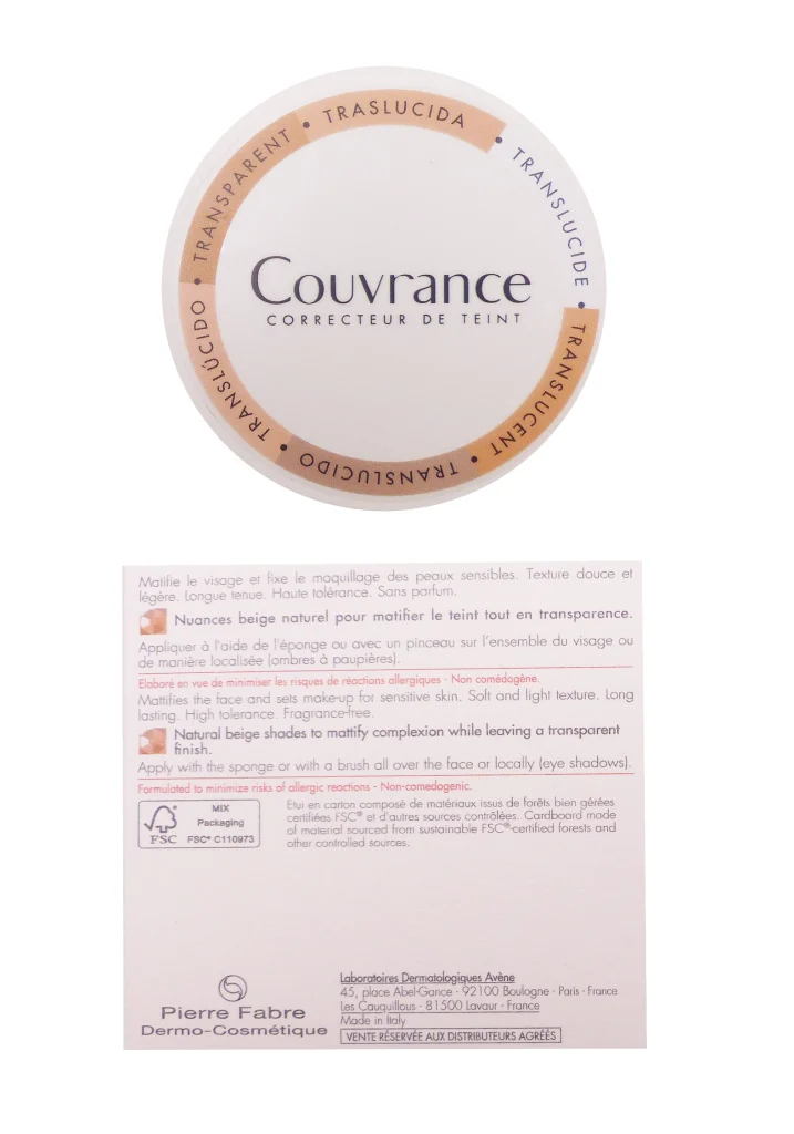 couvrance fond de teint avene dos