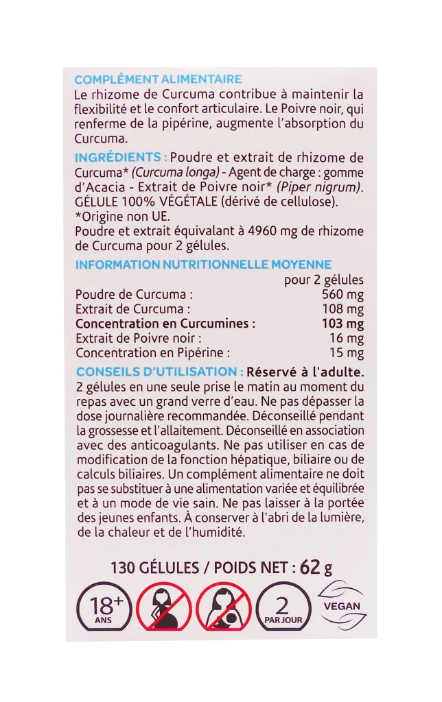 ARKOGELULES CURCUMA PIPERINE 130 GELULES ARKOPHARMA 4 curcuma 130 gelules