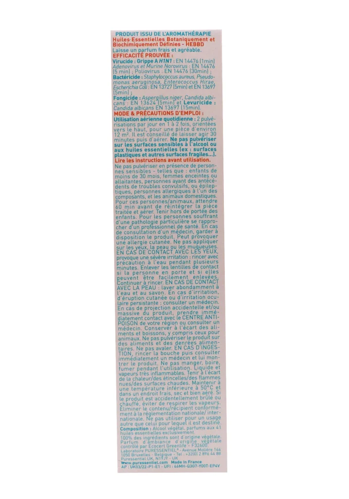PURESSENTIEL ASSAINISSANT SPRAY 75ML 3 dos aromatherapie