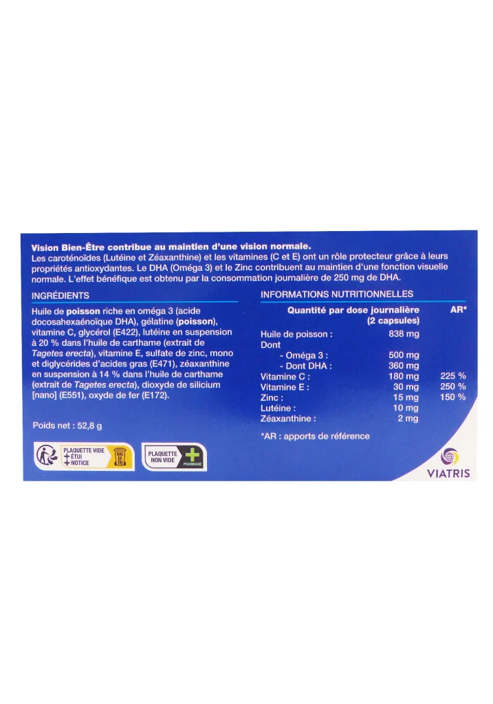 VISION BIEN-ETRE VIATRIS 60 CAPSULES 3 dos bien etre vision