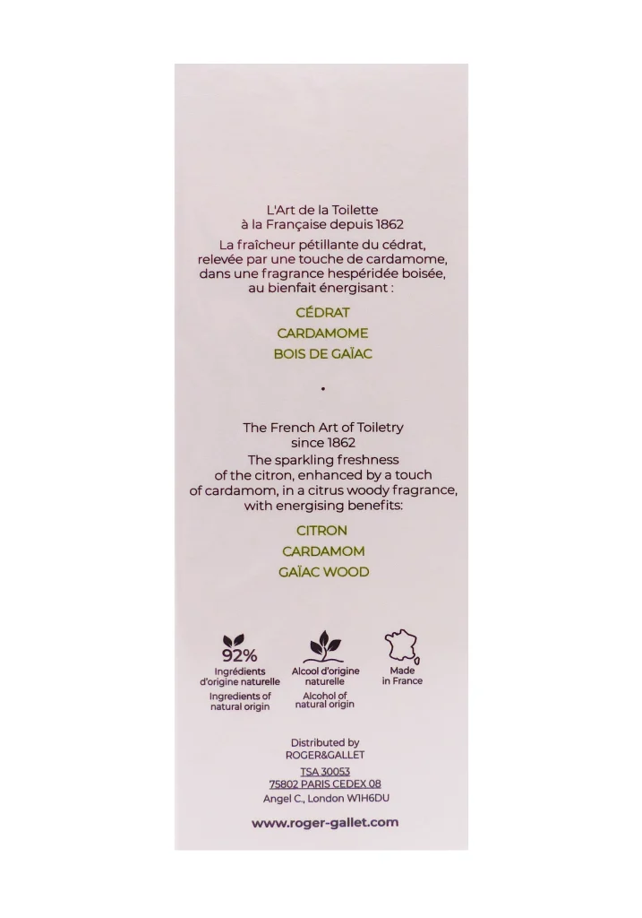 ROGER & GALLET EAU PARFUMEE CEDRAT VAPORISATEUR 100ML 3 dos eau parfume cedrat roger et gallet