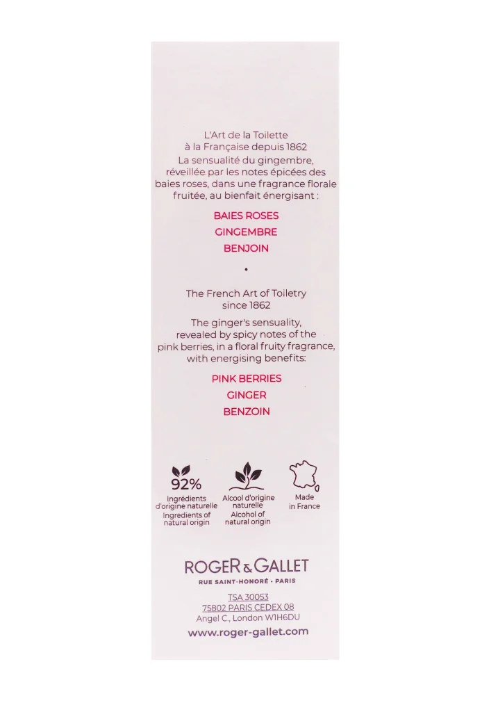 ROGER & GALLET EAU PARFUMEE GINGEMBRE ROUGE VAPORISATEUR 30 ML 3 dos eau parfumee roger et gallet 30 ml