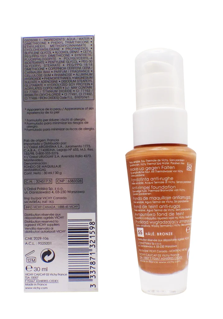 VICHY LIFTACTIV FLEXITEINT TEINTE 55 BRONZE 30ML 3 dos fond de teint 55 vichy