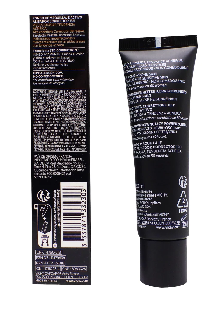 VICHY DERMABLEND 3D FOND DE TEINT NUDE 25, SPF19, 30ML 3 dos fond de tient vichy