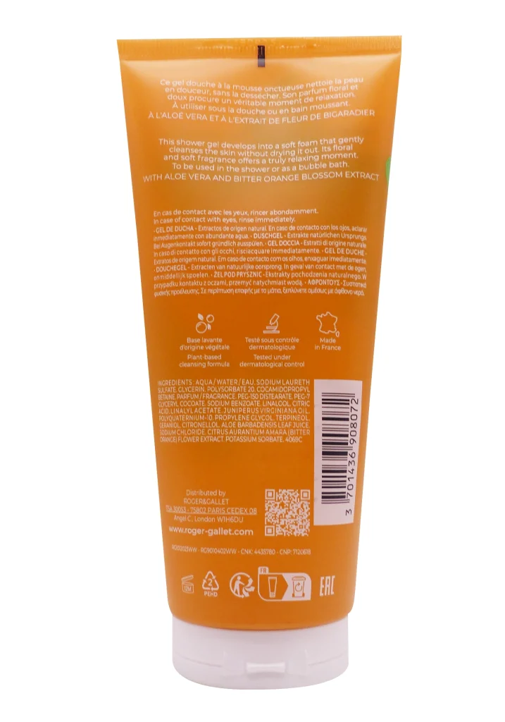 ROGER ET GALLET GEL DOUCHE NEROLI 200ML 3 dos gel douche