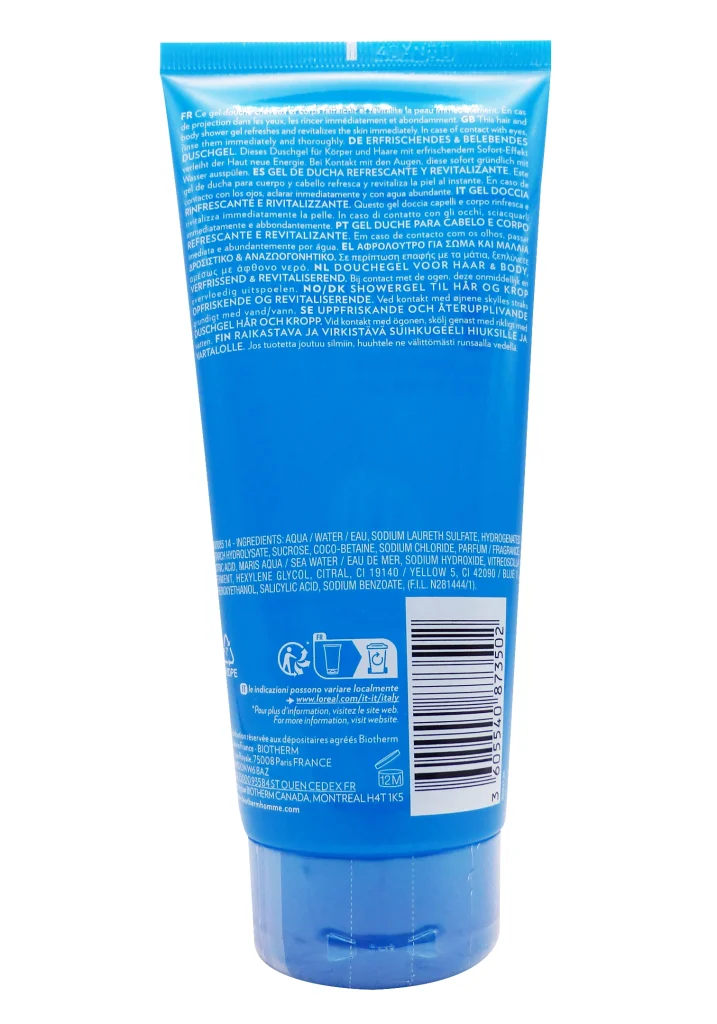 BIOTHERM HOMME GEL DOUCHE CHEVEUX ET CORPS 200 ML 3 dos gel douche biotherm