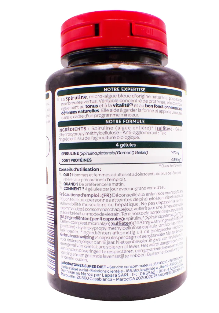 SUPERDIET SPIRULINE BIO 120 GELULES 3 dos gelule superdiet