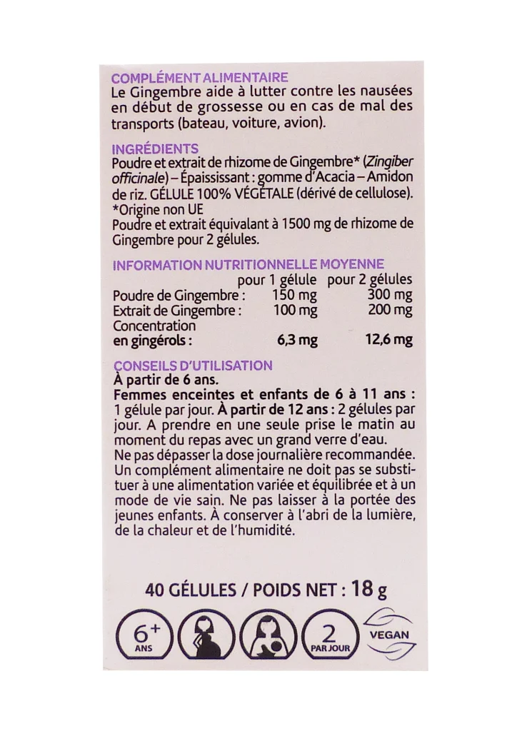 ARKOGELULES GINGEMBRE ETAT NAUSEEUX 40 GELULES 4 dos gingembre 40 gelules