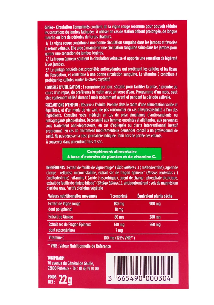 GINKO+ CIRCULATION COMPRIMES 30 COMPRIMES 3 dos ginko circulation