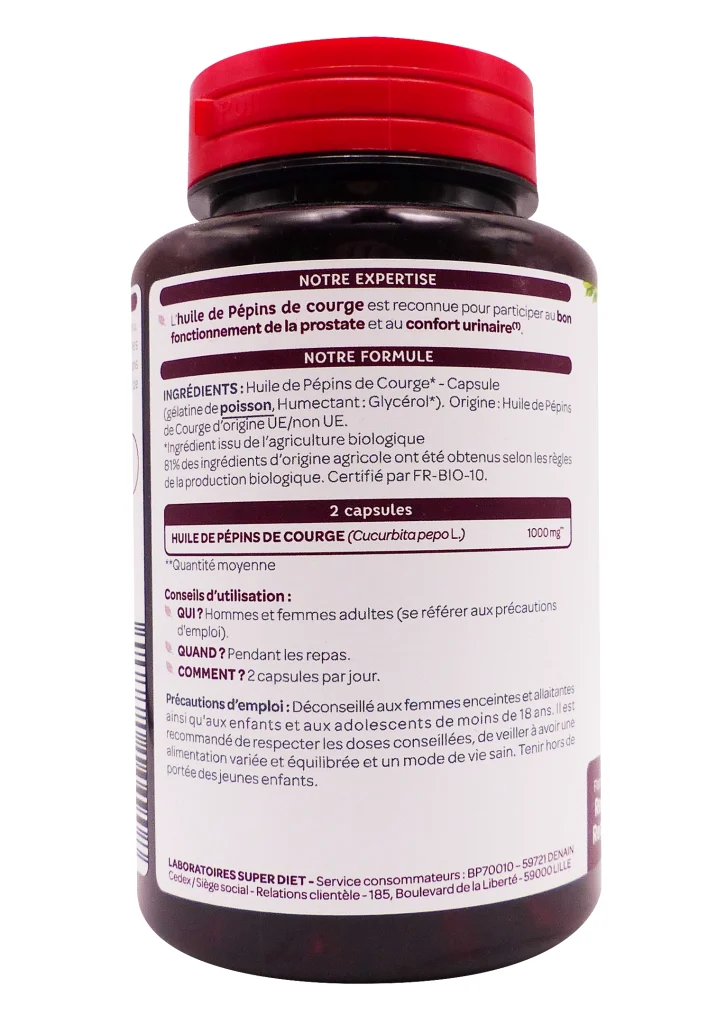 SUPERDIET PEPINS DE COURGE 120 CAPSULES 3 dos huile de pepins de courge superdiet