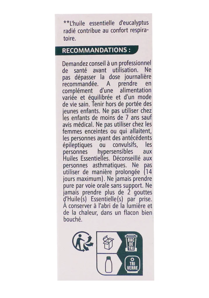 PHYTOSUN ARÔMS HUILE ESSENTIELLE EUCALYPTUS RADIE BIO 10ML 4 dos huile essentielle 3