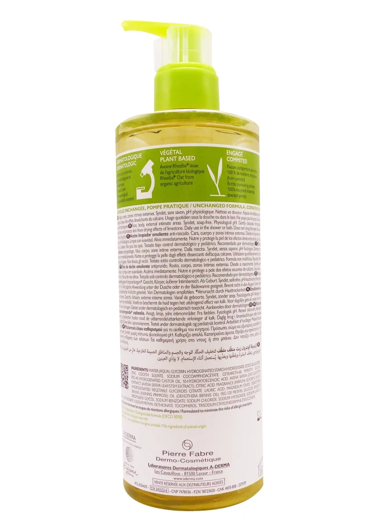 A-DERMA HUILE LAVANTE EMOLLIENTE ANTI-GRATTAGE 500ML 3 dos huile exomega