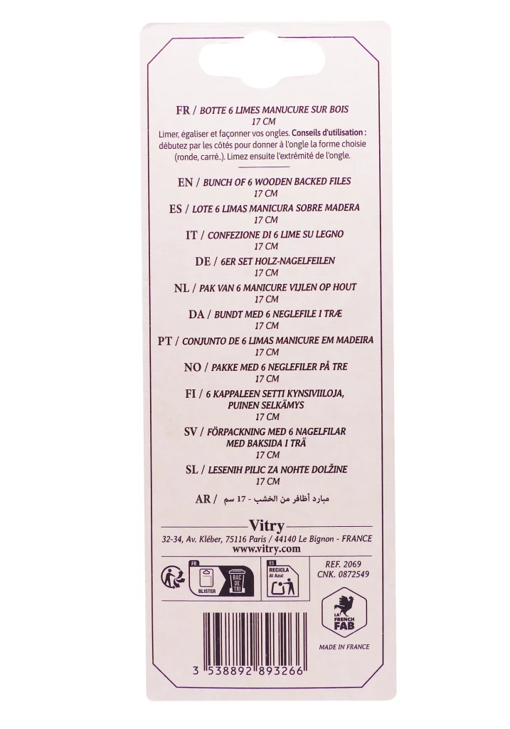 VITRY 12 LIMES A ONGLES SUR BOIS 17 CM 3 dos limes jetables vitry