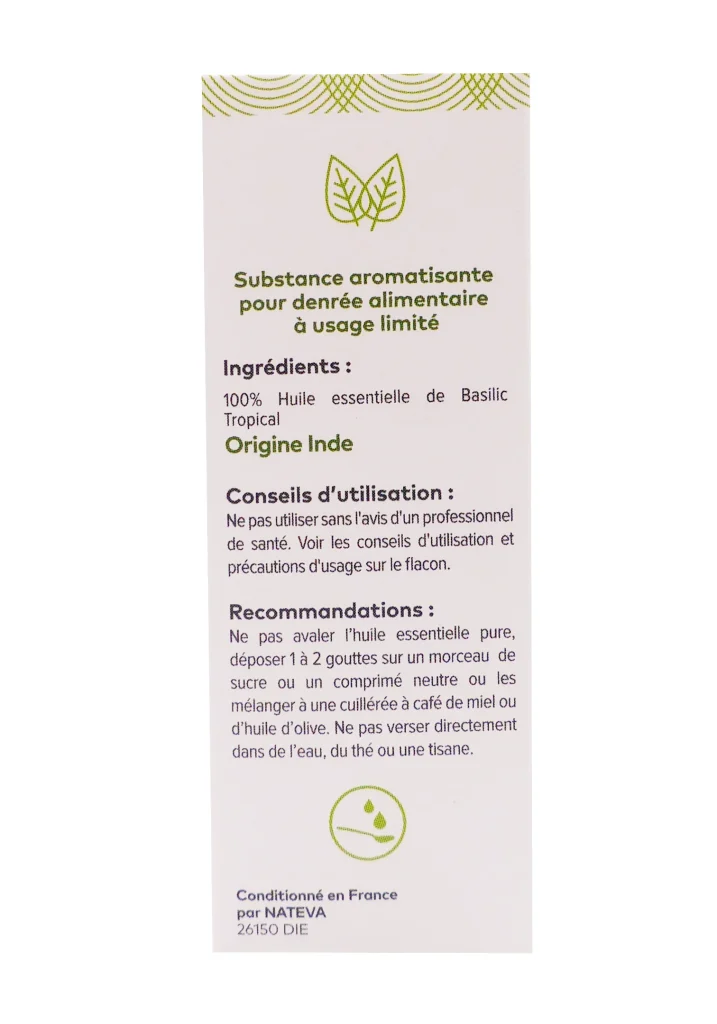 PHARMASCIENCE HUILE ESSENTIELLE BASILIC TROPICAL BIO 10ML 5 dos packaging huile essentielle