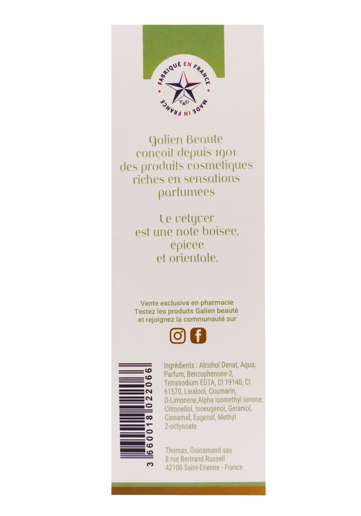 GALIEN BEAUTE EAU DE TOILETTE VETYVER 100 ML 3 dos parfum vetyver galien beaute