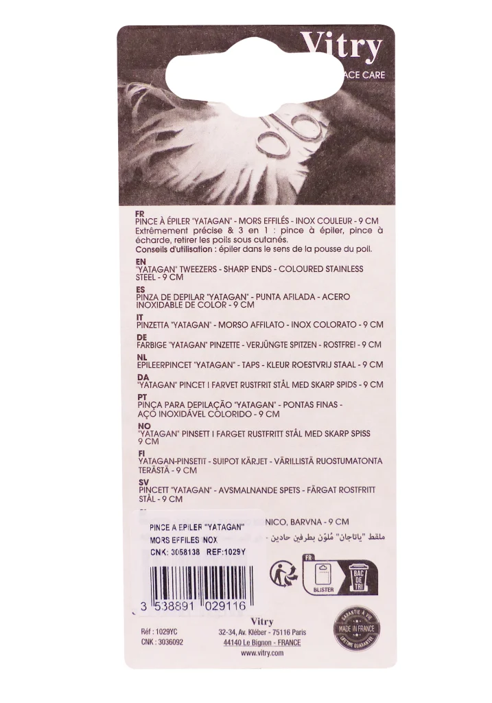 VITRY PINCE A EPILEE YATAGAN INOX 9 CM 3 dos pince a epiler