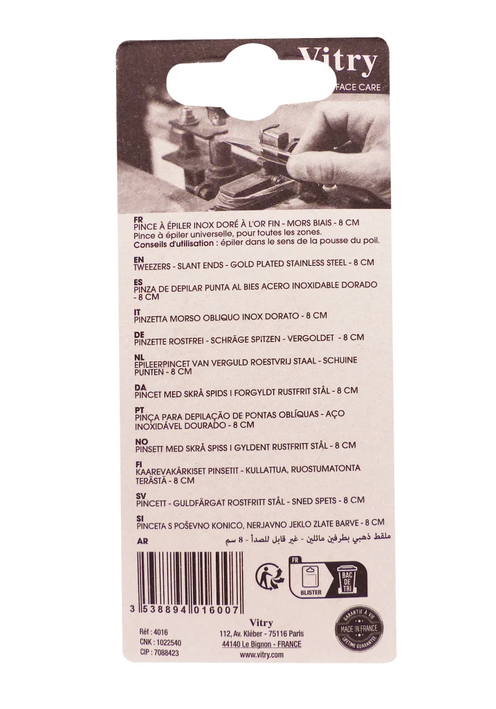 VITRY PINCE A EPILER DORE 8 CM 3 dos pince a epiler vitry