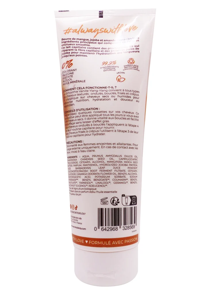 LES SECRETS DE LOLY SMOOTHIE VANILLE YLANG LAIT CAPILLAIRE 250 ML 3 dos produit secret loly