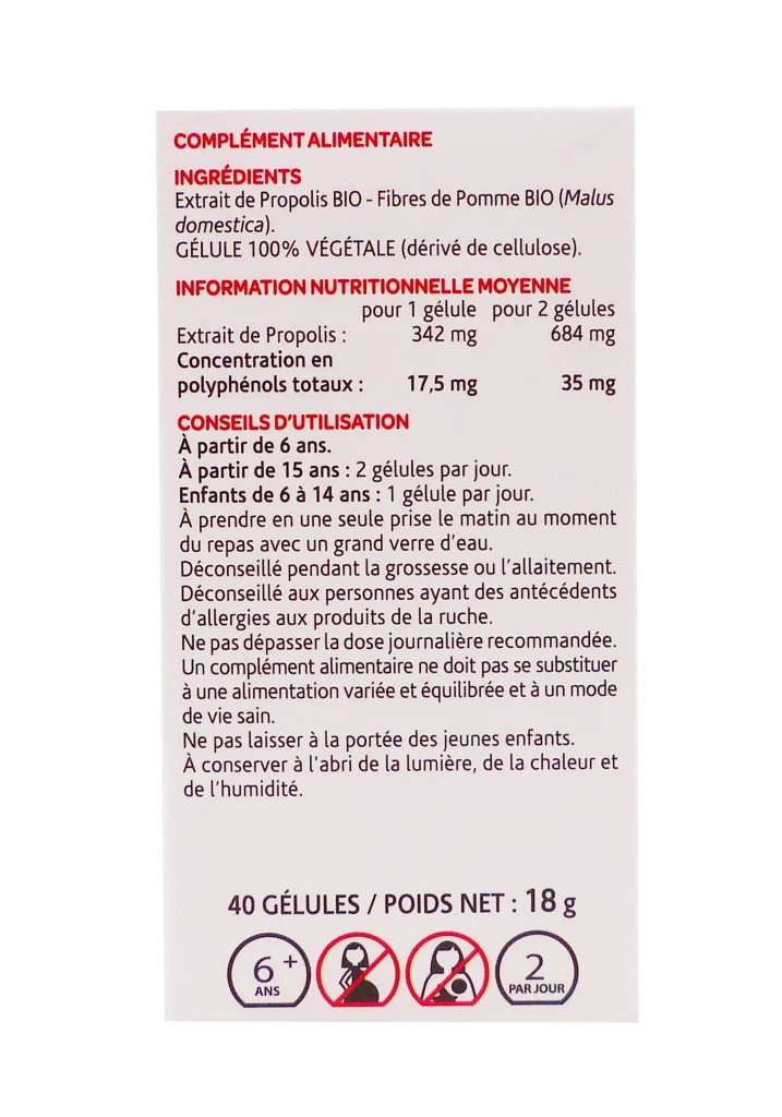 ARKOGELULES PROPOLIS PRODUIT DE LA RUCHE 40 GELULES ARKOPHARMA 3 dos propolis arkogelules 40 gelules