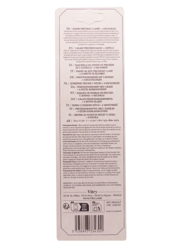 VITRY RASOIR DE PRECISION 5 LAMES + 4 RECHARGES 3 dos rasoirs vitry