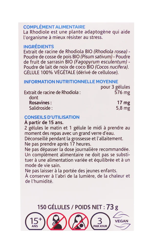 ARKOGELULES RHODIOLE BIO 150 GELULES ARKOPHARMA 4 dos rhodiole