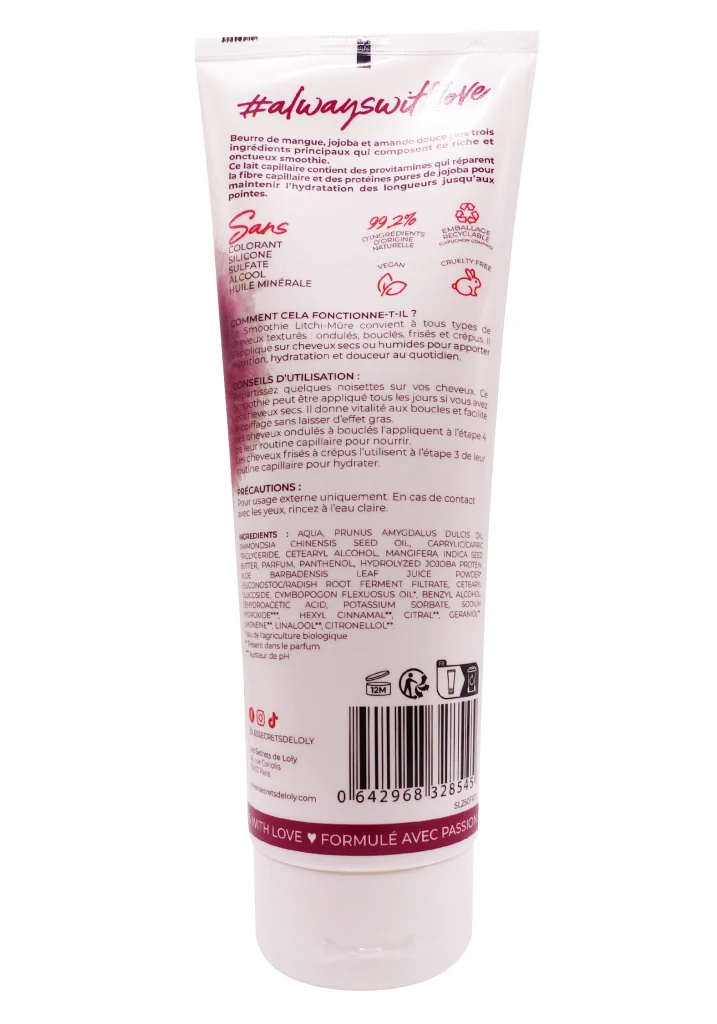 LES SECRETS DE LOLY SMOOTHIE LITCHI-MURE LAIT CAPILLAIRE 250 ML 3 dos smoothie litchi mure