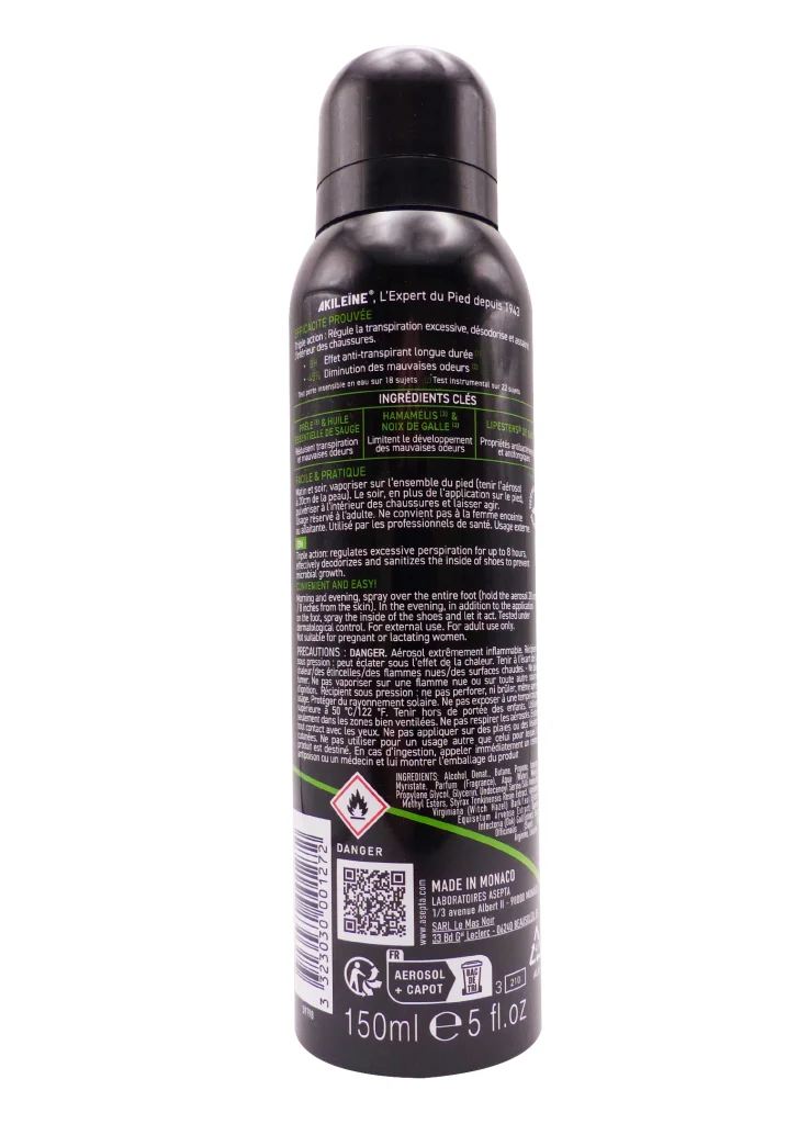 AKILEINE SPRAY 3 EN1 PIEDS ET CHAUSSURES 150 ML 3 dos spray pieds
