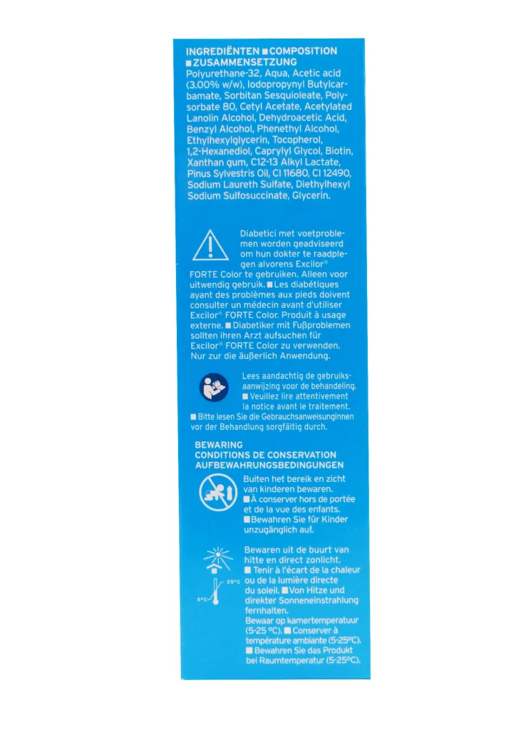 EXCILOR FORTE COULEUR VERNIS TRAITANT ET VERNIS ROUGE CORAIL 30ML ET 8ML 3 dos vernis couleur