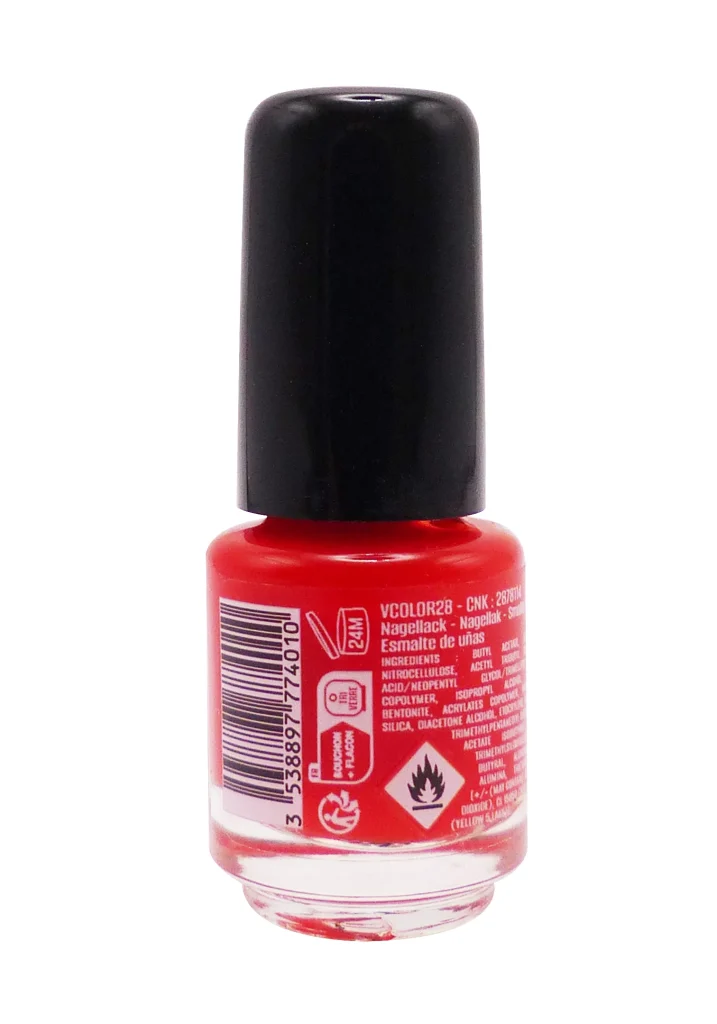VITRY VERNIS A ONGLES MINI N°28 ORANGE SANGUINE 4ML 3 dos vernis rouge