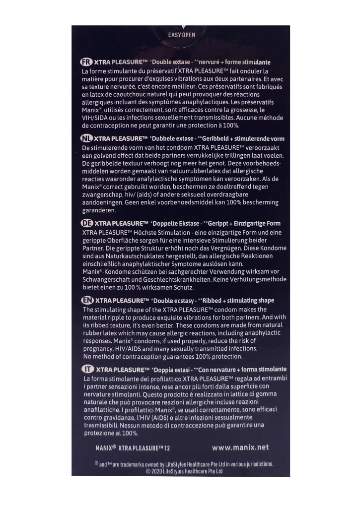 MANIX XTRA PLEASURE 12 PRESERVATIFS 3 dos xtra pleasure preservatifs