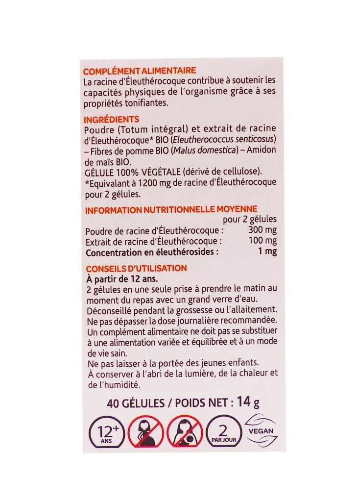 ARKOGELULES ELEUTHEROCOQUE BIO 40 GELULES 3 eleutherocoque 40 gelules