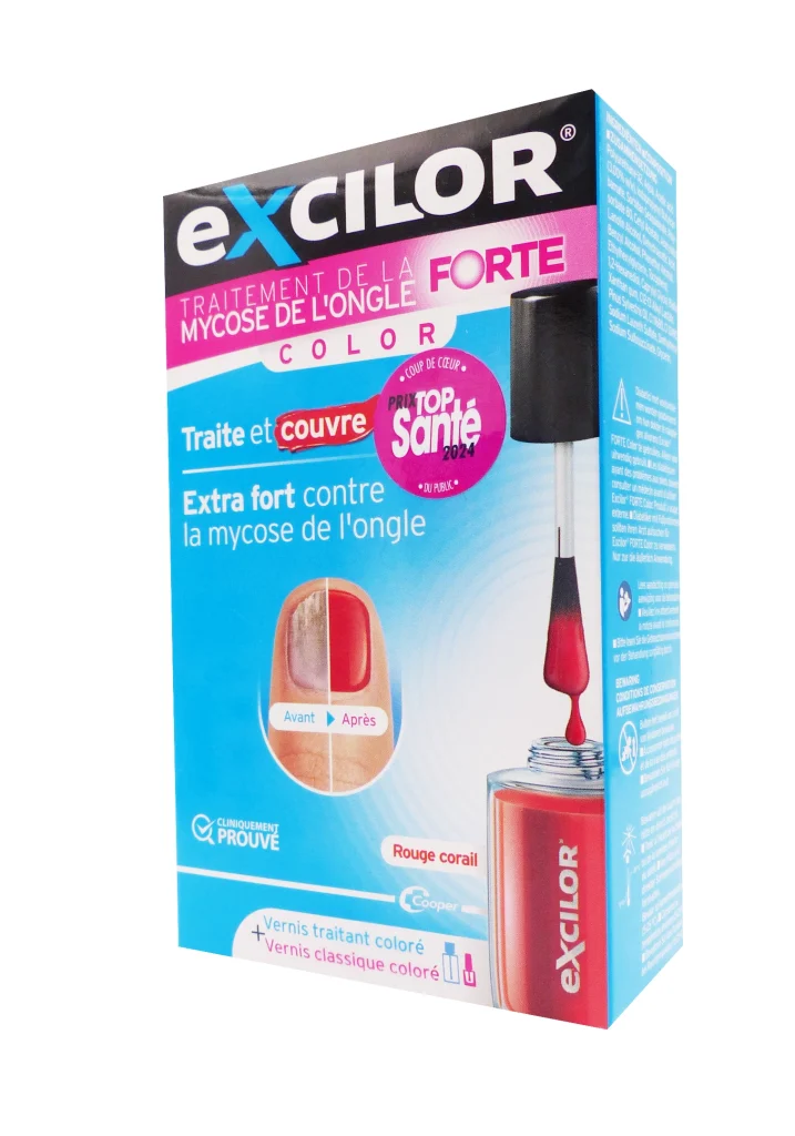 EXCILOR FORTE COULEUR VERNIS TRAITANT ET VERNIS ROUGE CORAIL 30ML ET 8ML 2 excilor vernis rouge