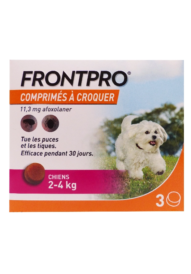 FRONTPRO 3 COMPRIMES ANTI TIQUES ET PUCES CHIENS 2 A 4 KG 1 frontpro chien 2-4 kg