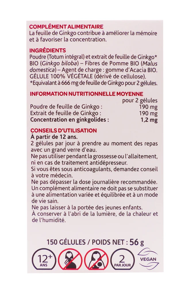 ARKOGELULES GINKGO 150 GELULES ARKOPHARMA 3 ginko 150 gelules dos