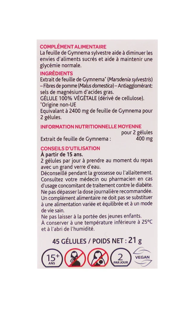 ARKOGELULES GYMNEMA SYLVESTRE 45 GELULES 4 gymnema dos