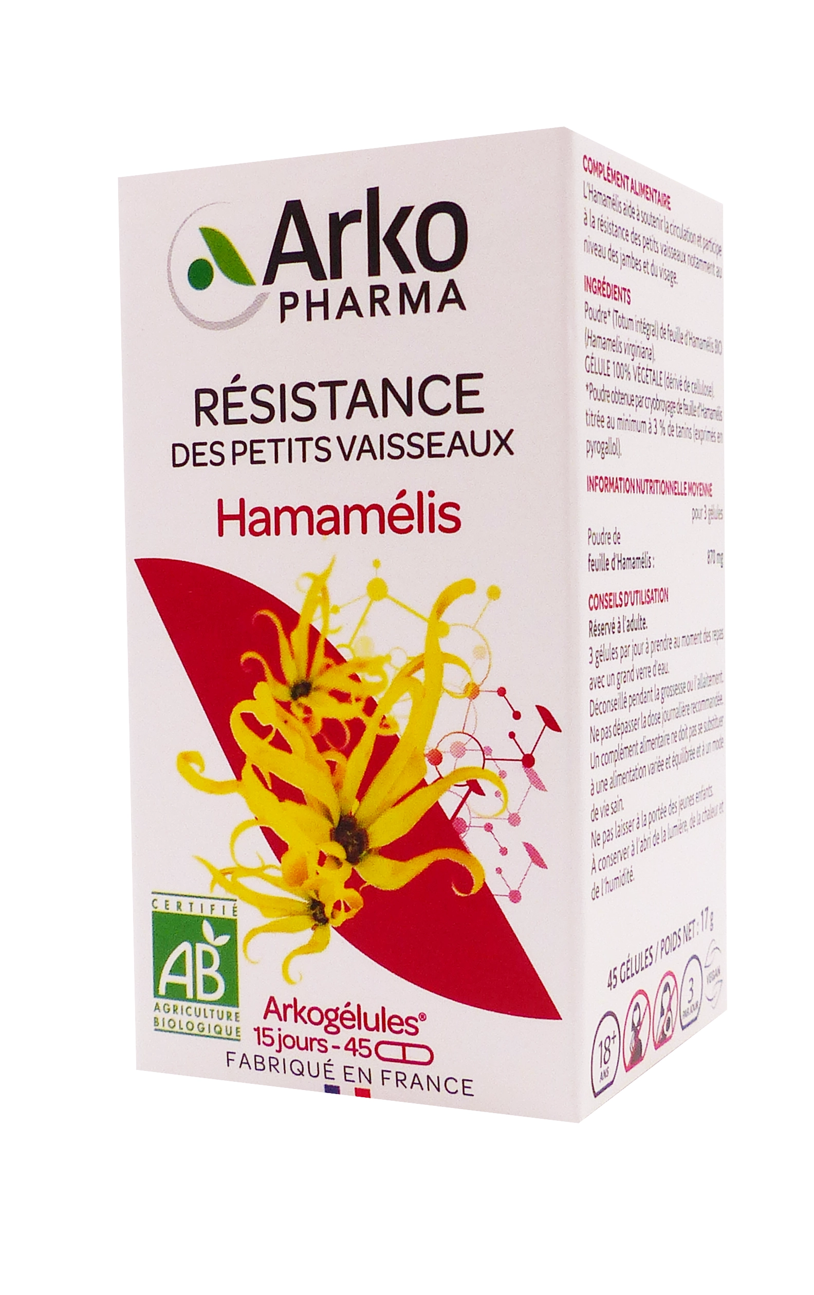ARKOGELULES HAMAMELIS BIO 45 GELULES ARKOPHARMA 1 hamamélis 45 gélules