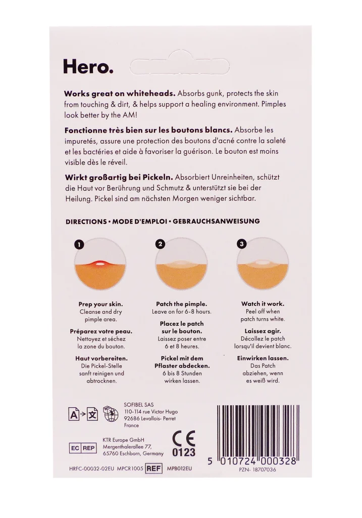 HERO MIGHTY PATCH THE ORIGINAL PATCHS ANTI-ACNE NUIT X 24 3 hero patchs dos