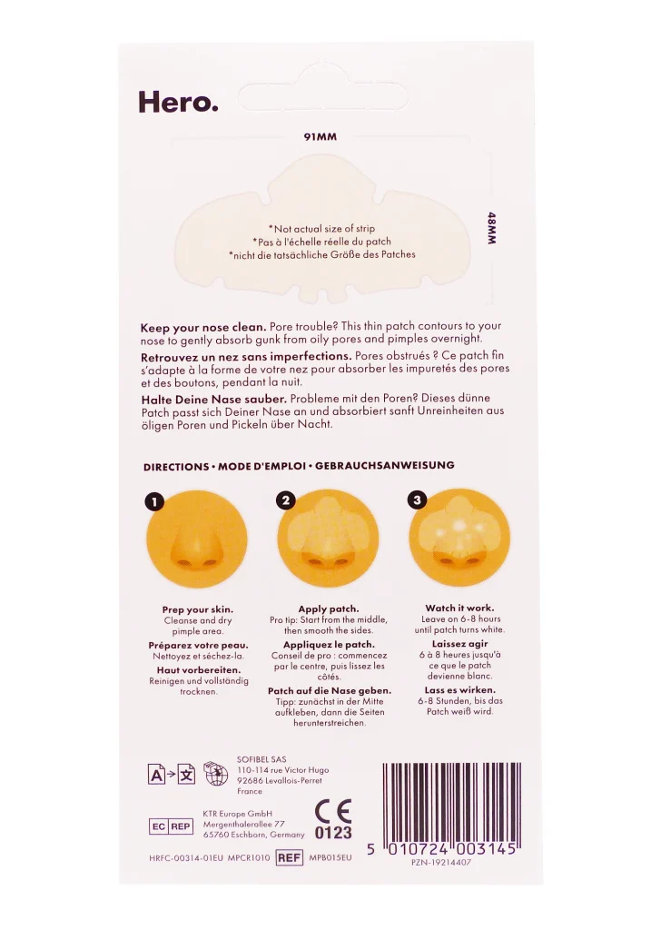 HERO MIGHTY PATCH NOSE 10 PATCHS POUR LE NEZ 3 hero patchs nose dos