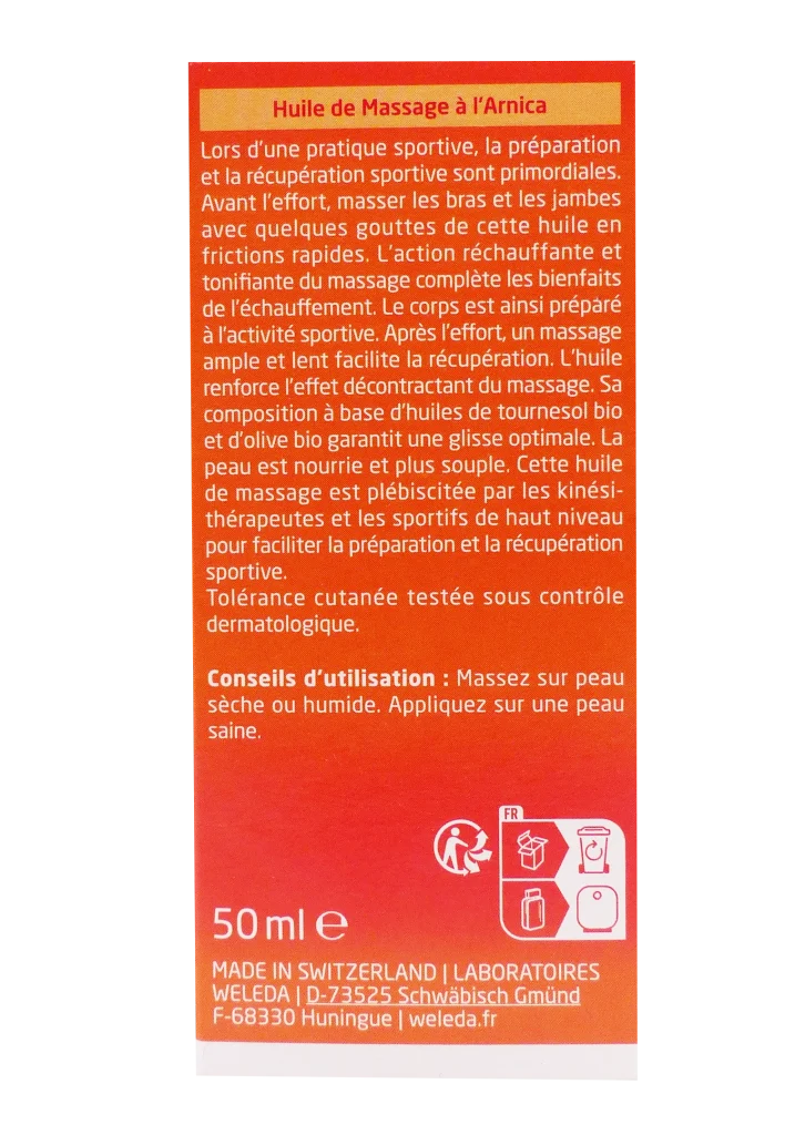 WELEDA HUILE DE MASSAGE ARNICA 50ML 5 huile de massage arnica dos