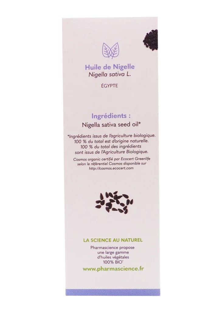 PHARMASCIENCE HUILE NIGELLE 50ML 3 huile de nigel dos