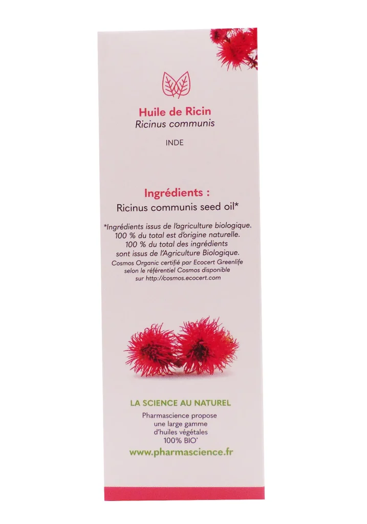 PHARMASCIENCE HUILE VEGETALE DE RICIN BIO 50ML 5 huile de ricin dos