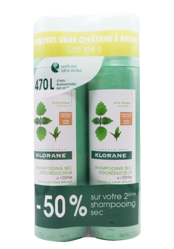 klorane lot de 2 shampoing sec ortie